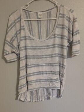 INC Beach Gray & White Striped Scoop Neck Top